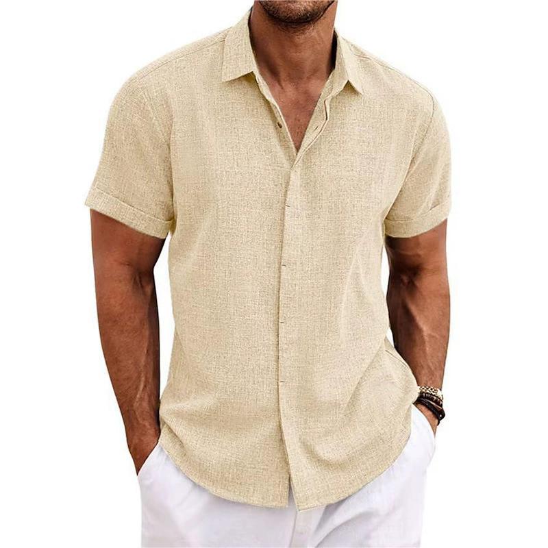 Men's Linen Short Sleeved T-shirt Loose Sweatshirt Solid Color Short Sleeved Cotton Linen Shirt for Men