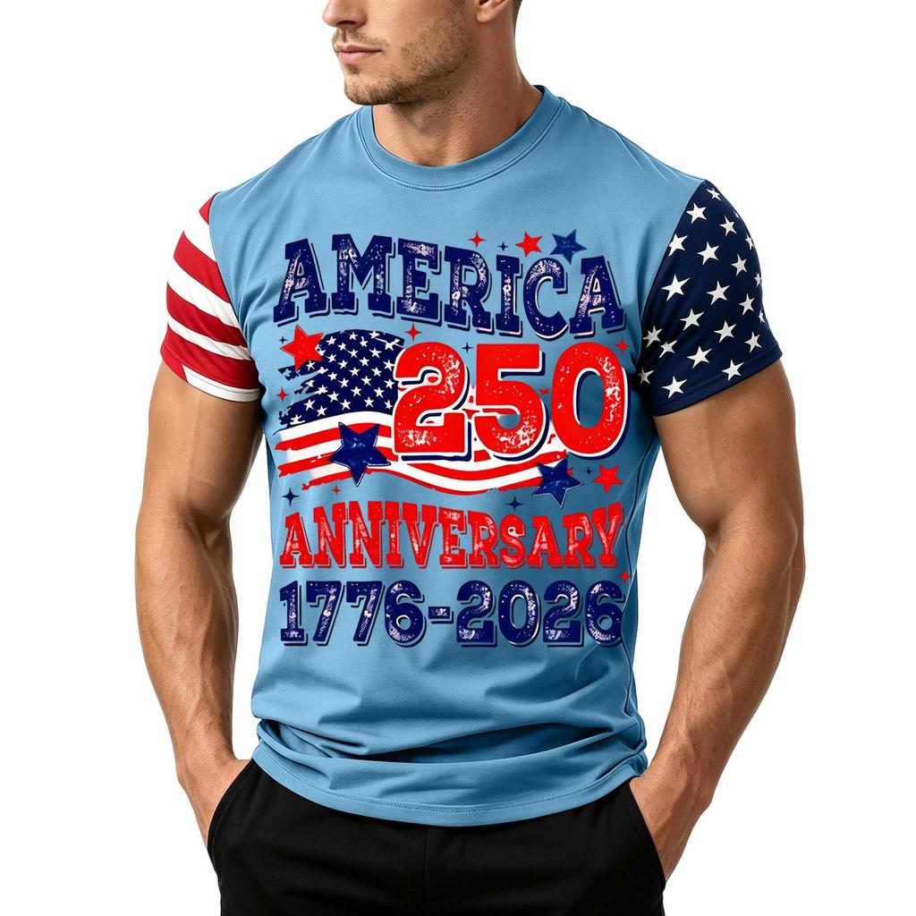 Men's Independence Day Flag Print Short Sleeve T-Shirt, Loose Casual Daily Summer Tops