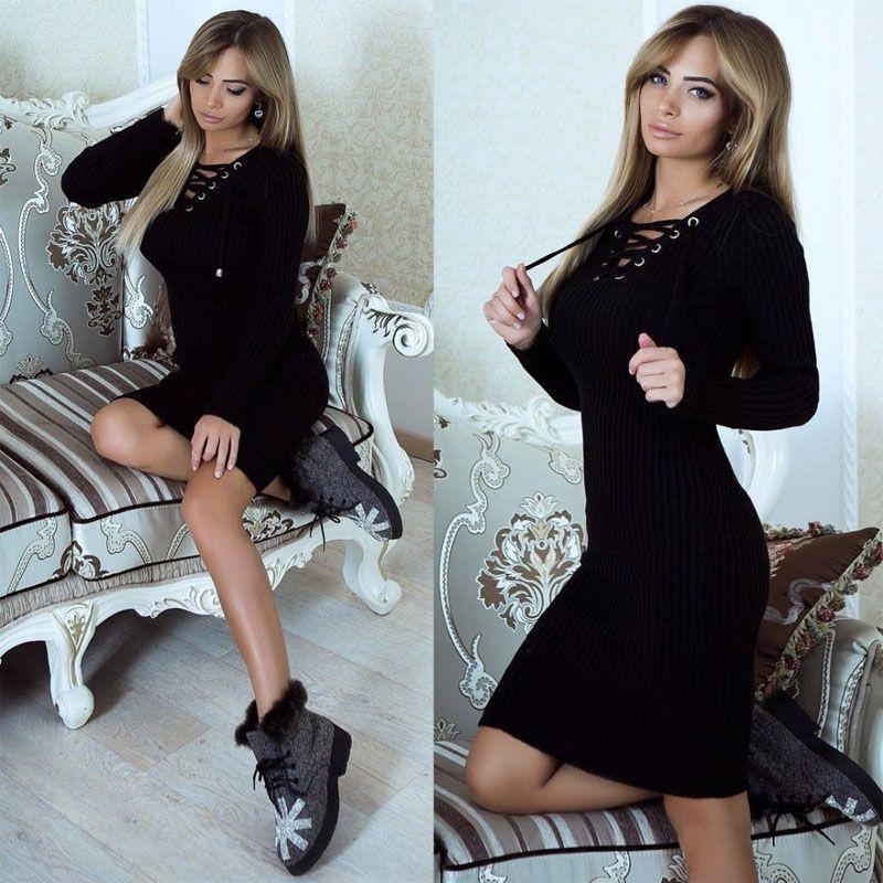Elegant Autumn And Winter Knit Sweater Dress With Chic Strap Design For Women