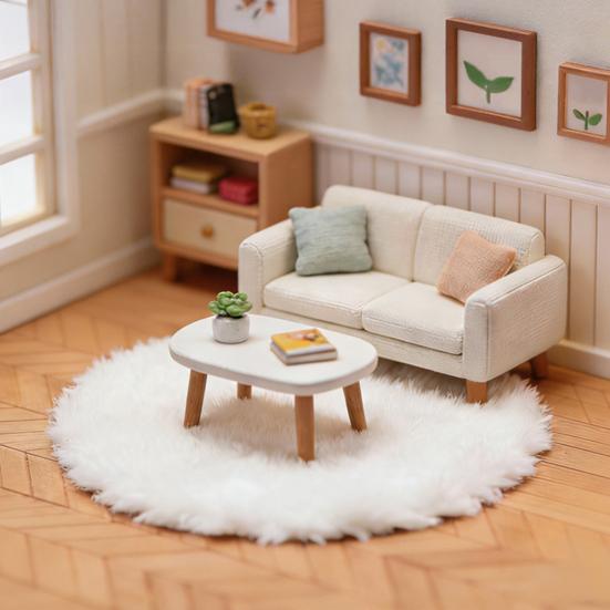 Mini Ev Kilim, 1:12 Ölçekli Minyatür Peluş Yuvarlak Halı, Döşeme Aksesuarları için Küçük Bebek Evi Zemin Matı, Mikro Peyzaj Dekorasyonu