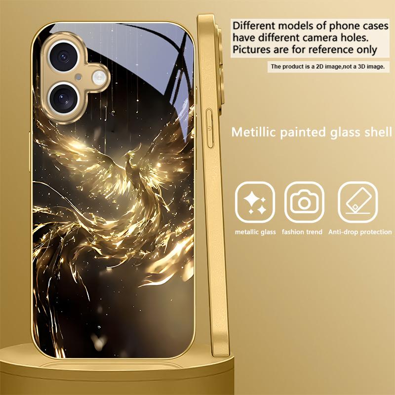 Golden Chicken Luxury For iPhone 16E 15 Pro 14 13 Plus 12 mini 11 15Pro 14Max 13Plus XR Xs X 16 Pro Max Golden glass phone case
