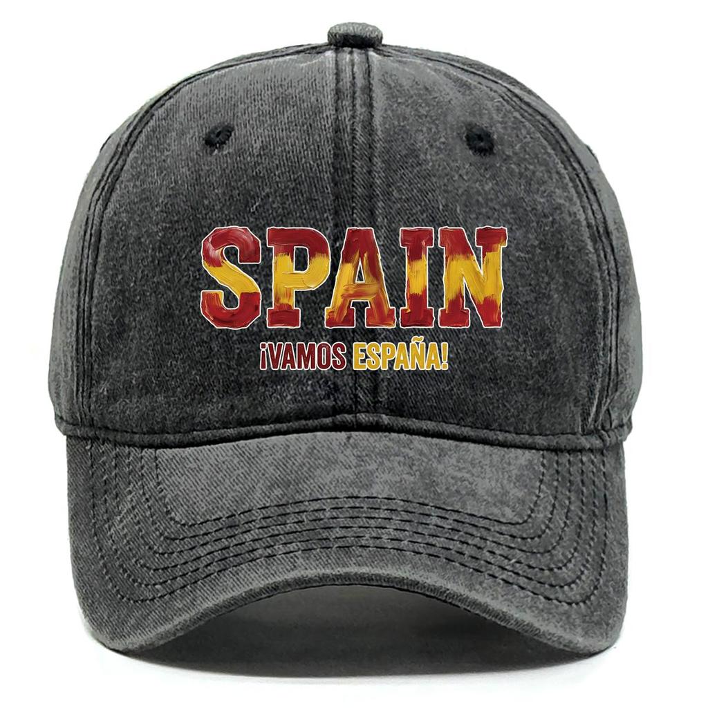 Snapback Baseball Cap With "SPAIN" "VAMOS ESPANA" Flag Printed , Adjustable Baseball Cap Curved Brim Inelastic Casual Cozy Man's Cap