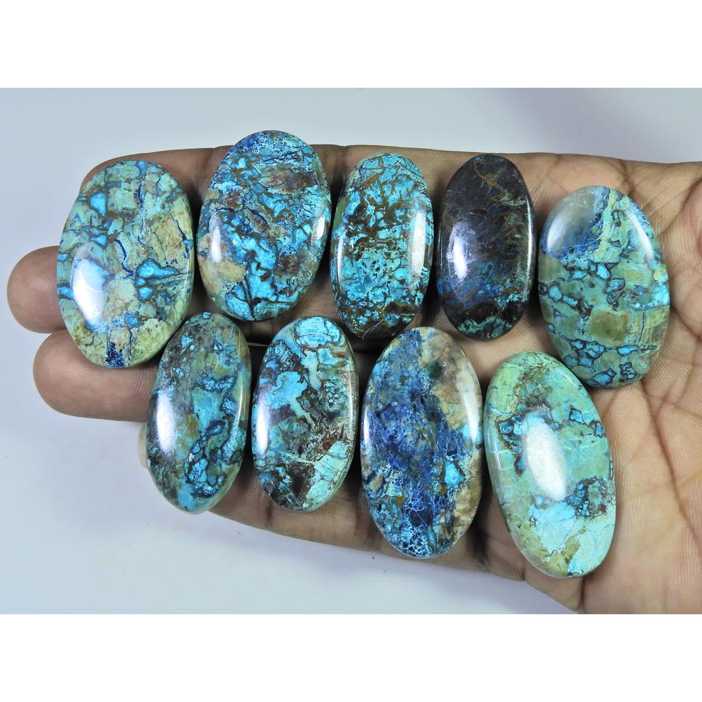 358Cts.. Natural Shattuckite Azurite Oval Cabochon Loose Gemstone 09Pcs Lot C-561