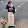 2026 Girls' Autumn Hoodie Set: Korean-Style Polo Collar Top & Cargo Pants for Medium and Older Children