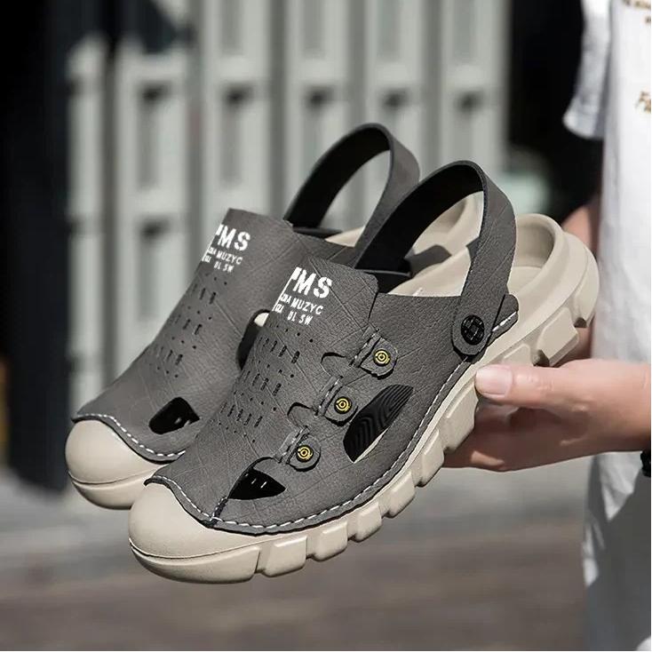 Men's Summer Sandals Flip-Flops Leather Sandals Large Size Handmade Casual Sandals - 39-46