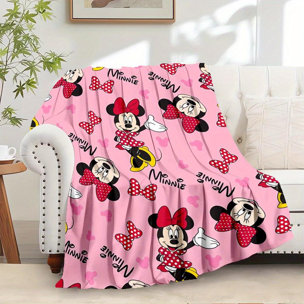 

1pc Flannel Minnie Mouse Bedding Throw Blanket Sofa Cover Gift Home Decor Pink Polka Dot Bow Pattern Lightweight Warm Four Seasons Suitable 130x150cm