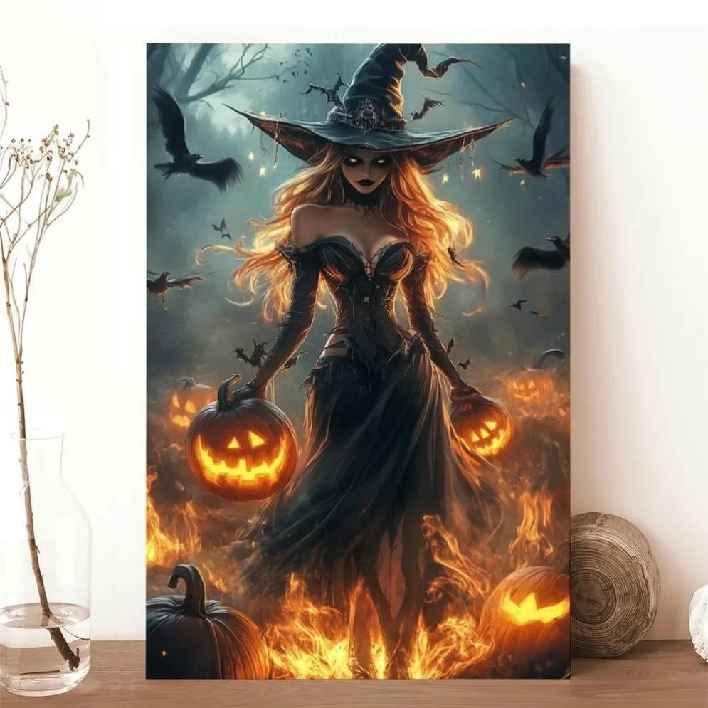 Witch in Enchanted Pumpkin Patch Framed Art  Living Room  Bathroom Decor