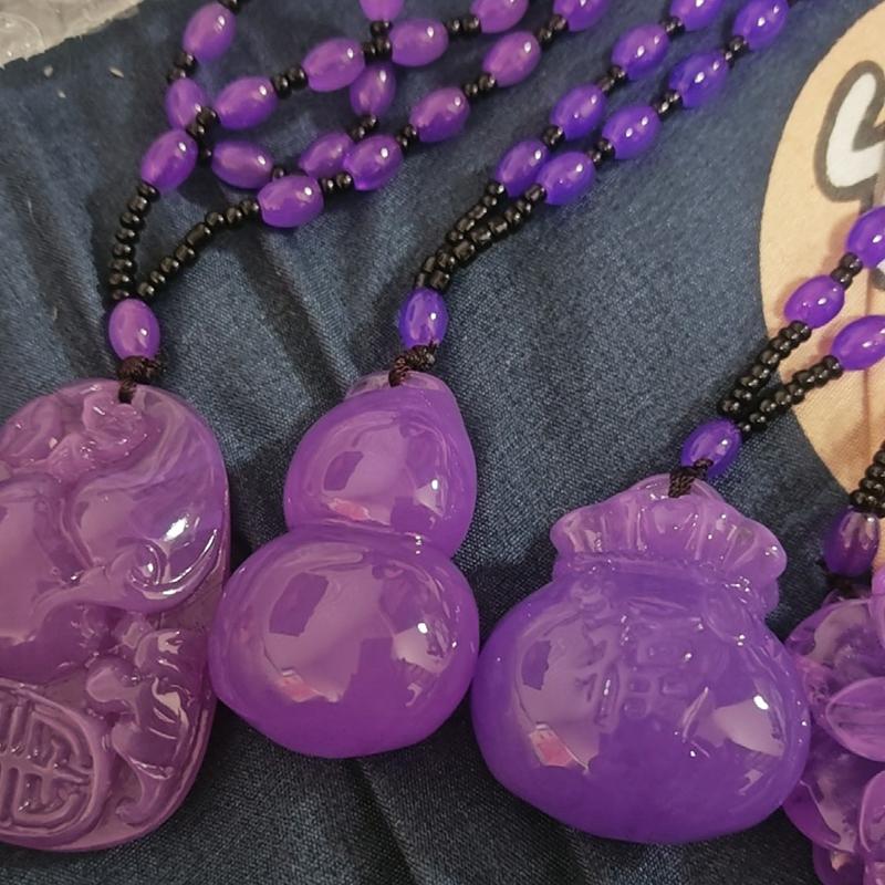 Retro Imitation Amber Necklace For Men And Women Purple Beaded Long Pendant Sweater Chain Mother'S Day Gift