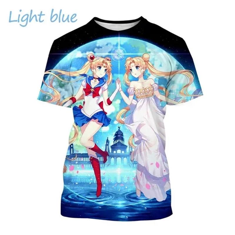 Nové Sailor Moon Anime 3D Tisk Dívčí Tričko s Krátkým Rukávem Ležérní O-výstřih Anime Sailor Moon Dětské Unisex Trička s Krátkým Rukávem