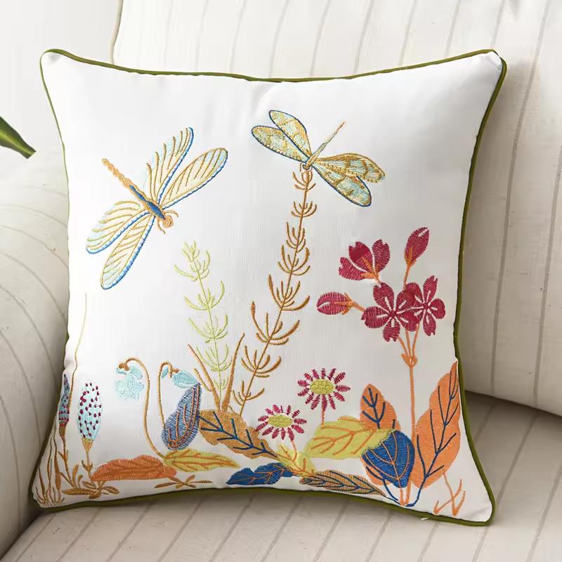 Butterfly Cushion Cover 45x45cm Floral Country Style Pillow Cover Cotton Embroidery Suqare Home Decoration for Living Room