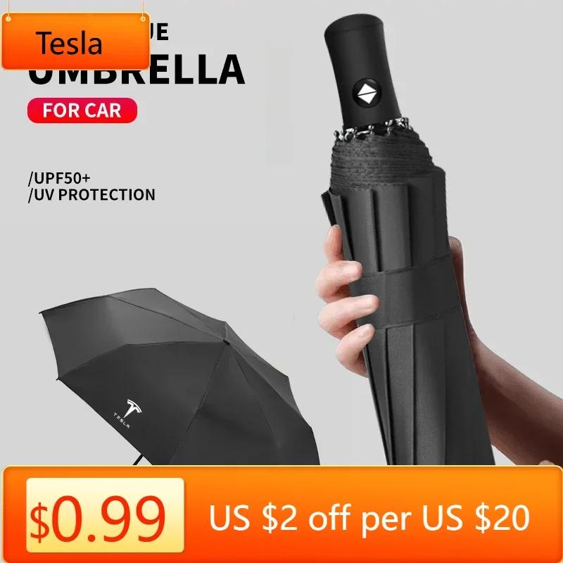 Car Sticker Tesla Car Fully Automatic Folding Windproof Umbrella With Car Logo Umbrella Parasol For Tesla Model3 Model X Model S