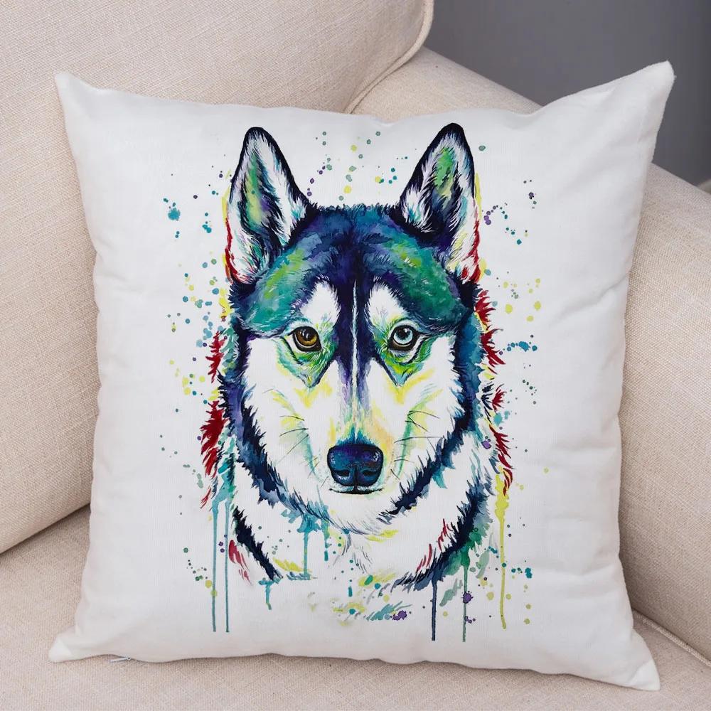 Style Cute Watercolor Pet Dog Pillow Case Decor Cartoon Animal Pillowcase Soft Plush Cushion Cover for Car Sofa Home xcm