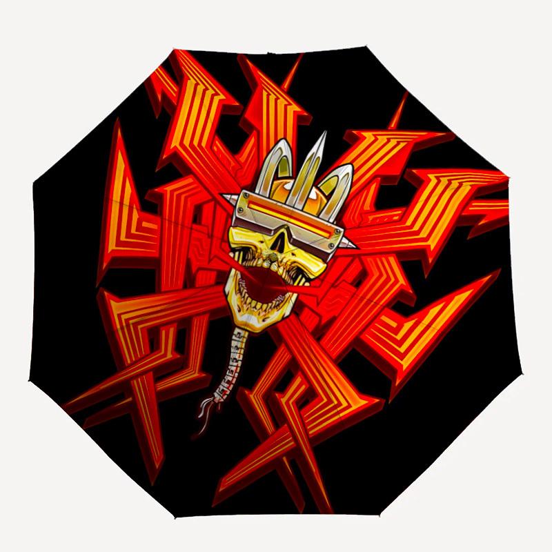 

1pc CyberSkull TechWaveAutomatic Folding Umbrella, Portable Collapsible Design, Casual Outdoor Accessory, for All Seasons 003