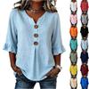 Women's Linen Cotton V-Neck Button Front Top Color Casual Spring Summer Blouse