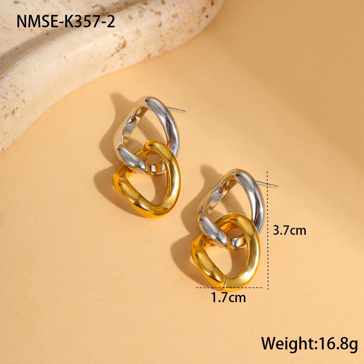 GEMCHIC Women s Fashion Two-Tone Geometric Link Earrings Stainless Steel Minimalist Statement Jewelry 18K