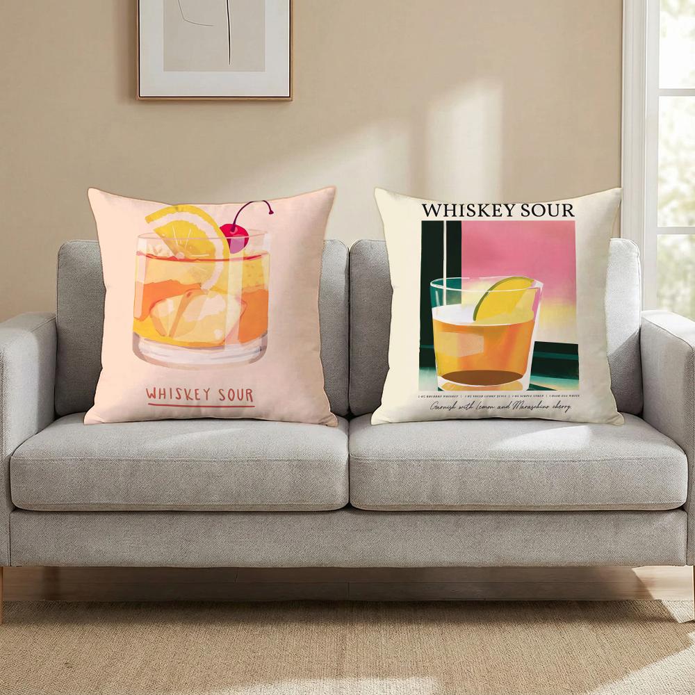 Whiskey Sour Cocktail Cushion Cover Multi-Scene Pillow Cover for Home & Car - Reversible, Soft & Durable for Daily Use