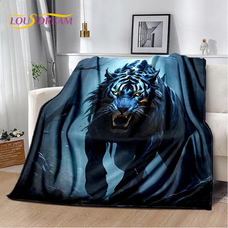 Wilde Tiger-Löwe-Leopard-Tier-Wildtier-Cartoon-Decke, weiche Überwurfdecke für Zuhause, Schlafzimmer, Bett, Sofa, Picknick, Büro