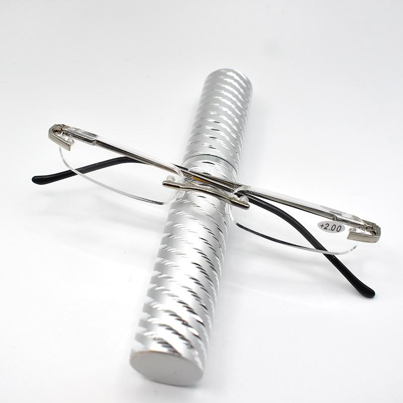 

Unisex Frameless Reading Glasses with Spiral Pen Holder +100 срібний