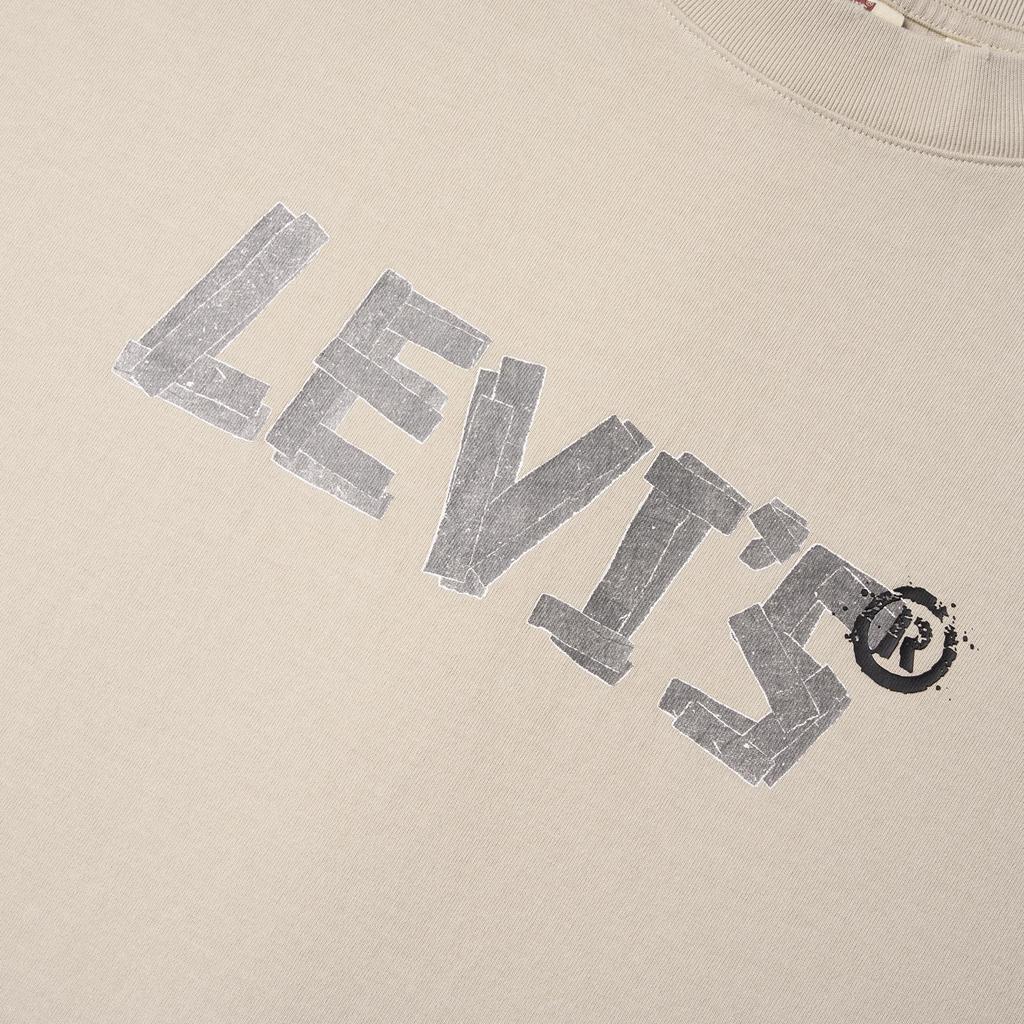 Levis Loose Letter Print Round Neck Short Sleeve T-Shirt Men Tops Beige 001B0-0001