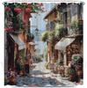 Italy Street Shower Curtain Renaissance Mediterranean Cafe in Tuscany Rustic Floral Farmhouse Scenery Bathroom Decor Curtains