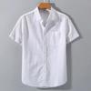Summer Men's Short Sleeve Shirts Solid Color Stand Collar Oversize T Shirts Breathable Loose Youth Basic Cotton Pocket Shirts