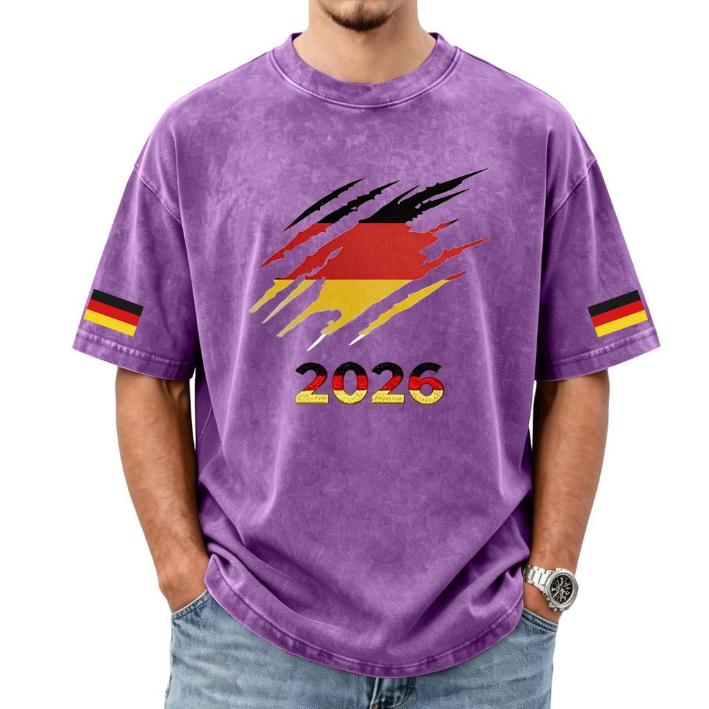Men's German Football Graphic Print Short Sleeve T-Shirt, Effect Casual Top for Soccer Fans, Comfortable Fit