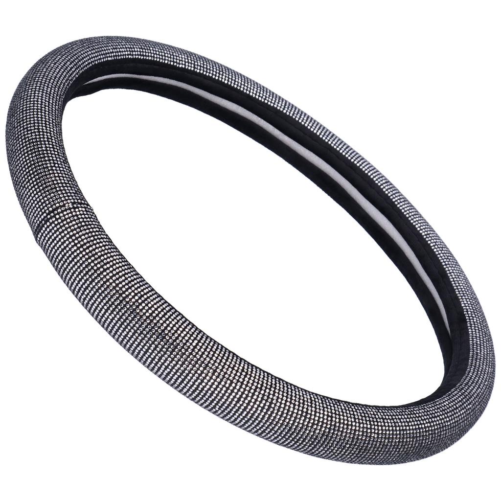 Steering Wheel Cover Rhinestone Artificial Leather Universal 14.5‑15in Decoration for Woman Girl
