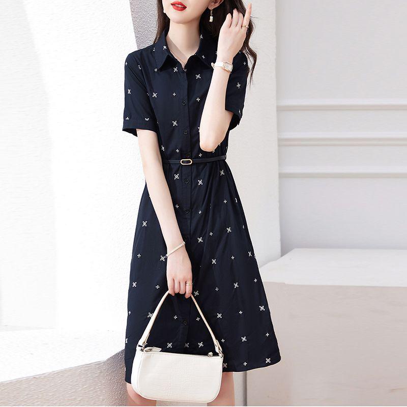 2026 Summer Mint Mambo Print Shirt Dress: Women s Fashion Slimming Midi 3XL (recommended for 70-75 kg) темно-синий