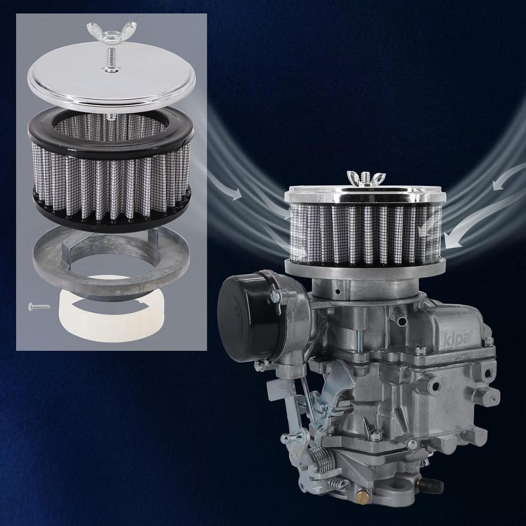 KIPA Chrome Air Cleaner Filter 4" X 2" Assembly Fits For Carburetor With 2 5/8" Or 2 5/16" Neck Diameter Washable 7151 4354 1489 6475 4790