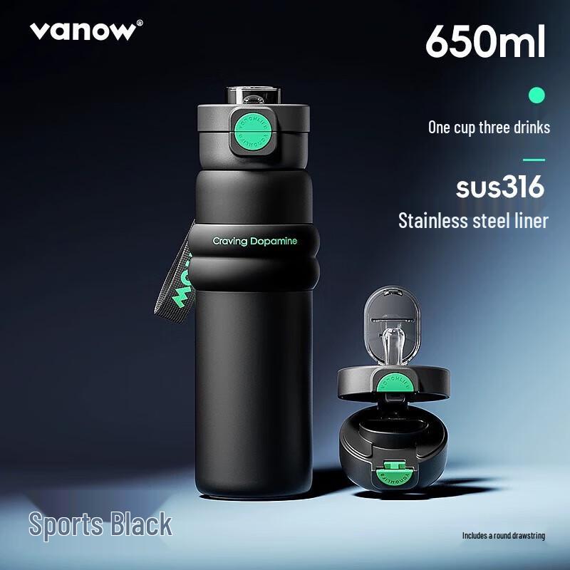 Vanow 650ml Sports Black Stainless Steel Thermos