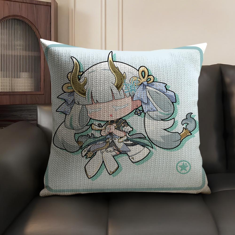 Jinhsi Cute Wuthering Waves Cushion Cover Natural Linen Organic Fabric DoubleSided Printing Sofa Home Decor Gift Pillow Case