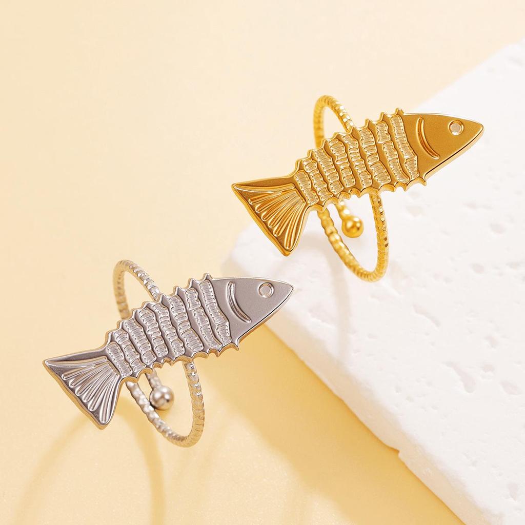 Fresh Resort-Style Tropical Fish Stainless Steel Rings for Women - Cute Beach Ocean Series Ornaments