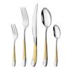 Star Diamond Stainless Steel Gold-Plated Flatware Set: Luxury Knife, Fork, and Spoon for Upscale Dining.