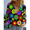 Women's Casual Flower Print Blouse Lapel Neck Blouse Women Long Sleeve Shirts Womens Clothing Casual Clothes Female Clothing