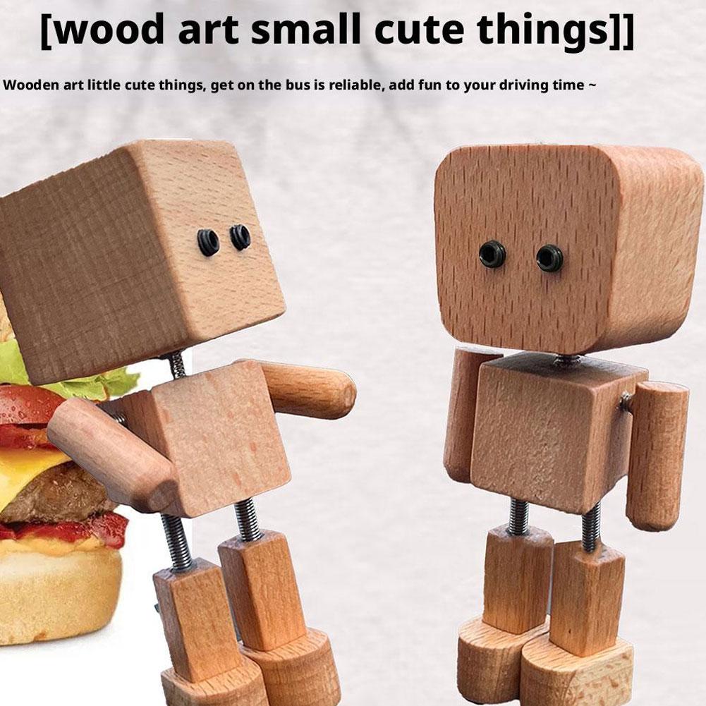 Shaking Wooden Man Figurine Car Dashboard Desktop Ornaments Cute Auto Creativity Interior Stress-relieving Gift Decoration A5Q3