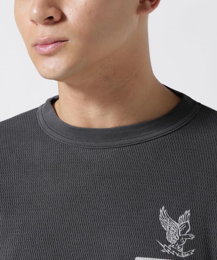 AVIREX Fade Wash Honeycomb Waffle Long Sleeve Size T-Shirt, Men's T-Shirt, L, 410, Charcoal, 783-5130010