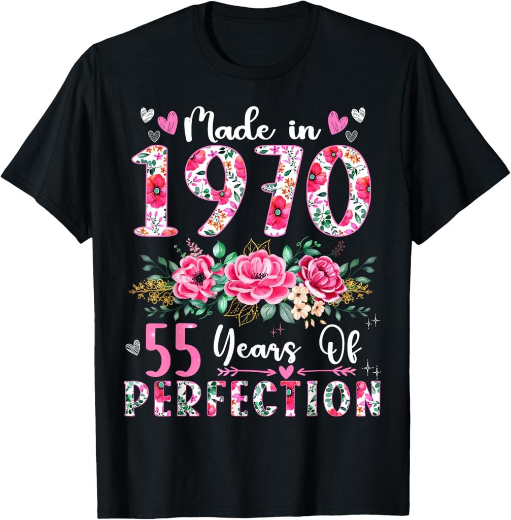 55 Year Old Made In 1970 Floral 55th Birthday Women T-Shirt Printed Graphic T Shirts Streetwear Outdoor Pullover