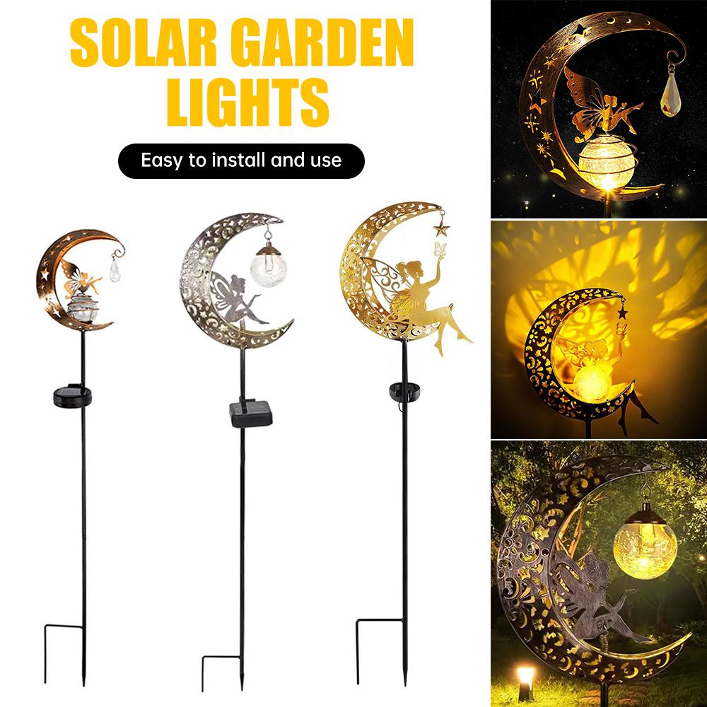 Solar Garden Light Statues Outdoor Decor Fairy Moon Figurine Light Ground Insertion Lamp Lawn Courtyard Decorative Light