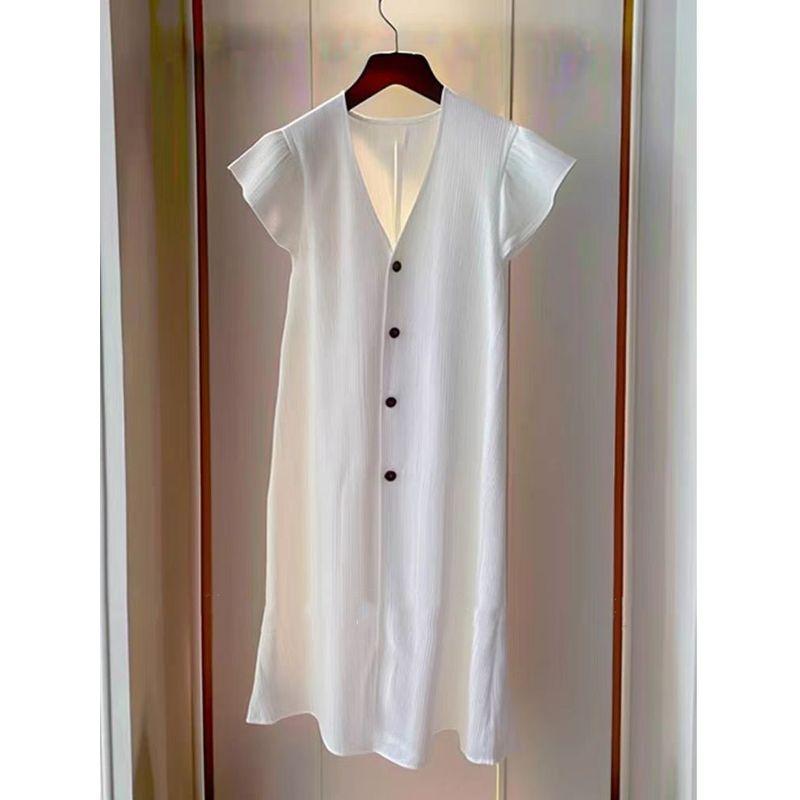 

Платье с коротким рукавом из белого хлопка и льна для детей, простое и элегантное, очень красивое White S
