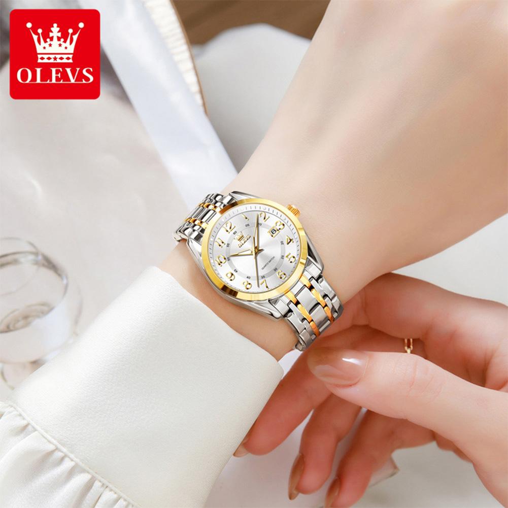 OLEVS Zegarki damskie Wodoodporny Zegarek damski ze stali nierdzewnej Luksusowa świecąca tarcza Kalendarz Oryginalny zegarek kwarcowy