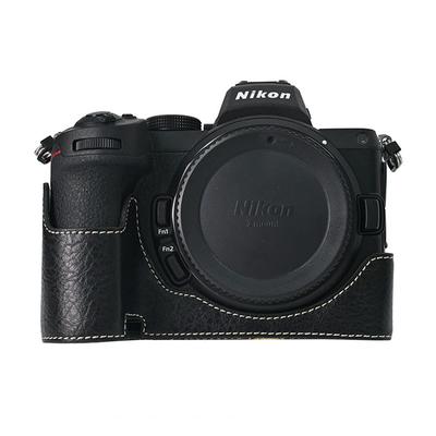 Litchi PU Leather Camera Half Case for Nikon Z6III Z6II Z7II Z5 Z50II Bottom Opening Cover With Shoulder Strap