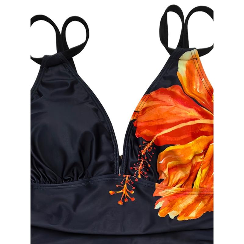 Damen S Floral Print Sexy Rückenfrei Eng Übergröße Badeanzug