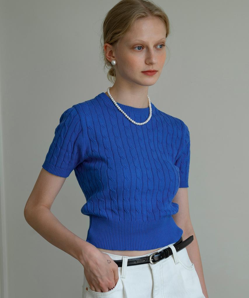 Siyajyu Sikn2029 Cotton Crop Cable Knit_Marine Blue