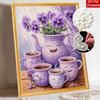 Purple Flower Teapot Cups Pearl Painting Set Pearl Art DIY Handmade Crafts Home Wall Decoration