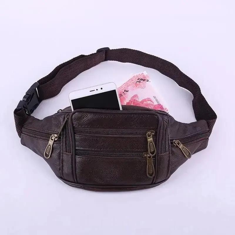 

Business Men s Money Bag Oxhide Multi-Functional Waist Bag Camera Bag Cow Leather Business Bag Running Sports Waist Bag Men Cash Register Wallet