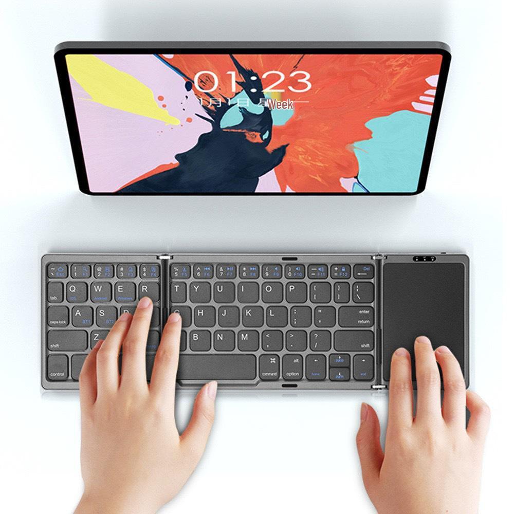 B089T Three-Fold Wireless Bluetooth Keyboard with Touchpad for Phones, Tablets, and Computers.