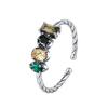 S925 Sterling Silver Olive Green Square Zircon Twisted Rope Chain Ring Women'S Irregular Inlaid Index Finger Ring