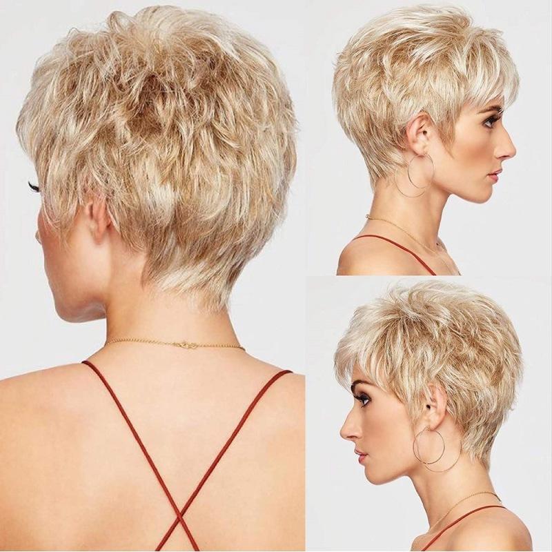 Women Short Curly Blonde Brown Wig With Bangs Synthetic Natural Hair for Ladies Daily Use Cosplay Wigs Heat Resistant Wig