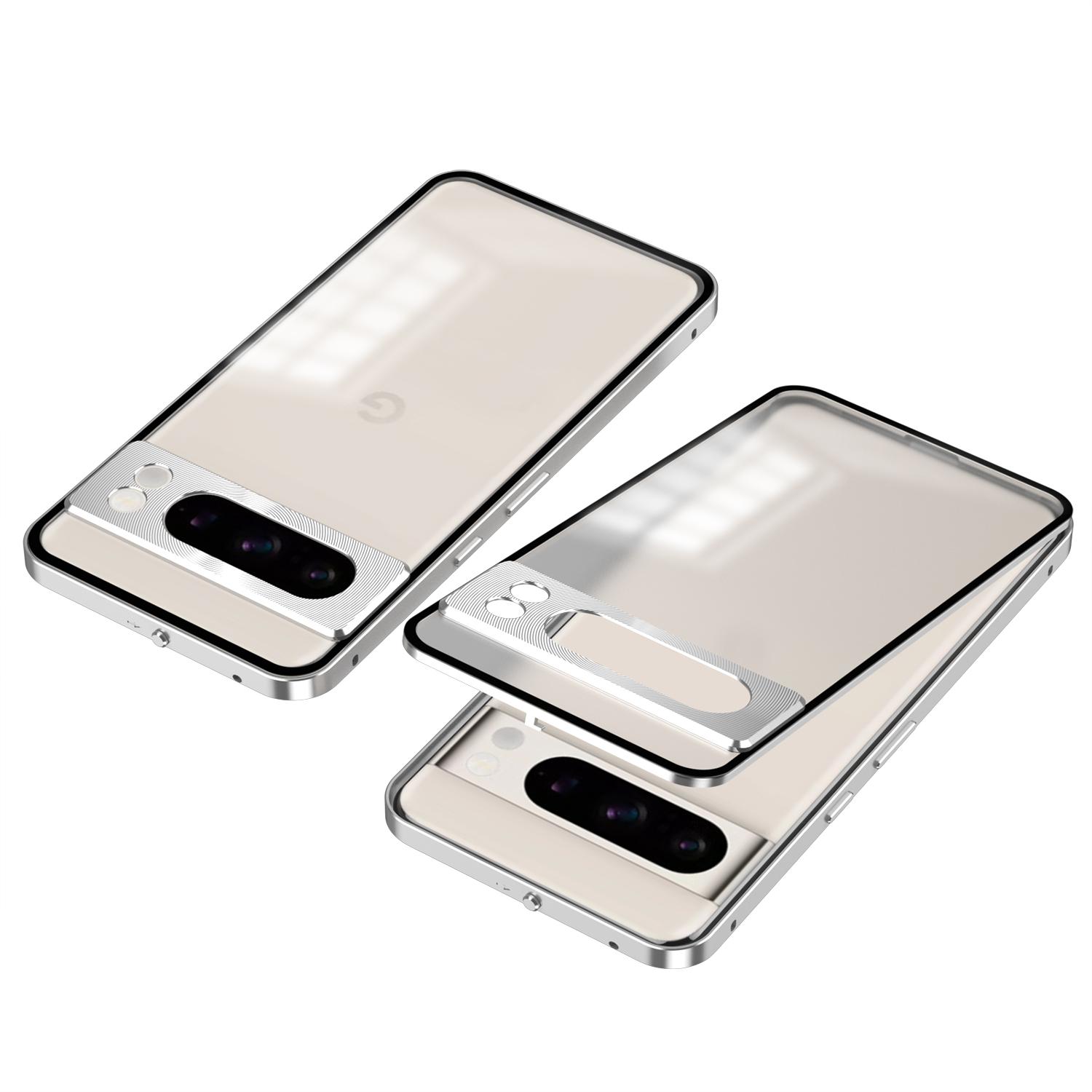 

Для Google Pixel 8 Pro Phone Case Pop-Up Snap Lock Рамка з алюмінієвого сплаву Задня кришка ПК Silver
