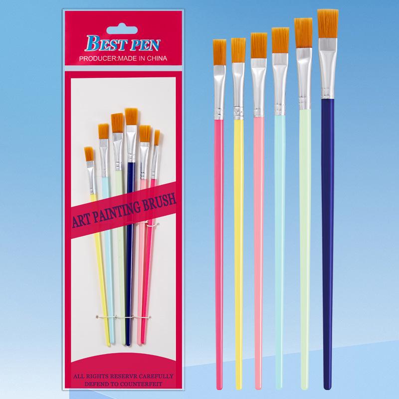6-Piece Acrylic & Oil Paint Brush Set - Flat Head Nylon Bristles for Gouache & Watercolor.